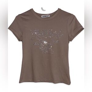 Charlotte Russe Brown Tee with Sparkling Love Graphic